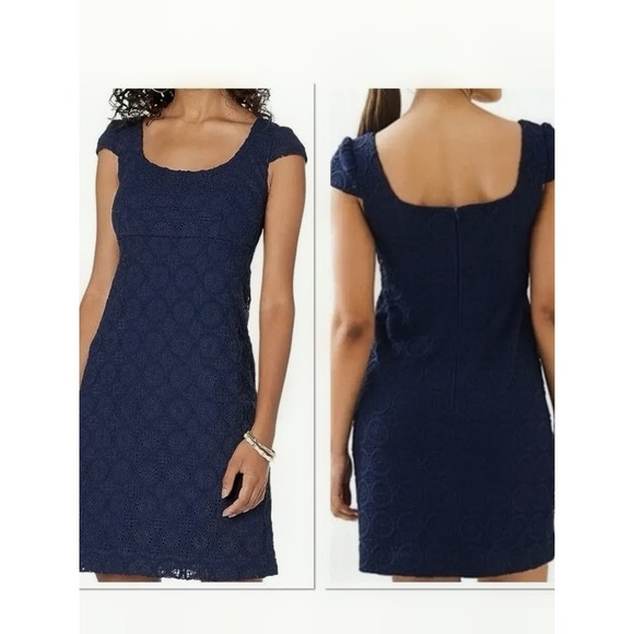 Lilly Pulitzer Dresses & Skirts - Lilly Pulitzer Laurent Navy Zanzibar Lace Empire Waist Dress 003550 Size 00